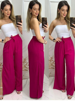 Calça Pantalona Feminina com Forro e Fenda Clarisse