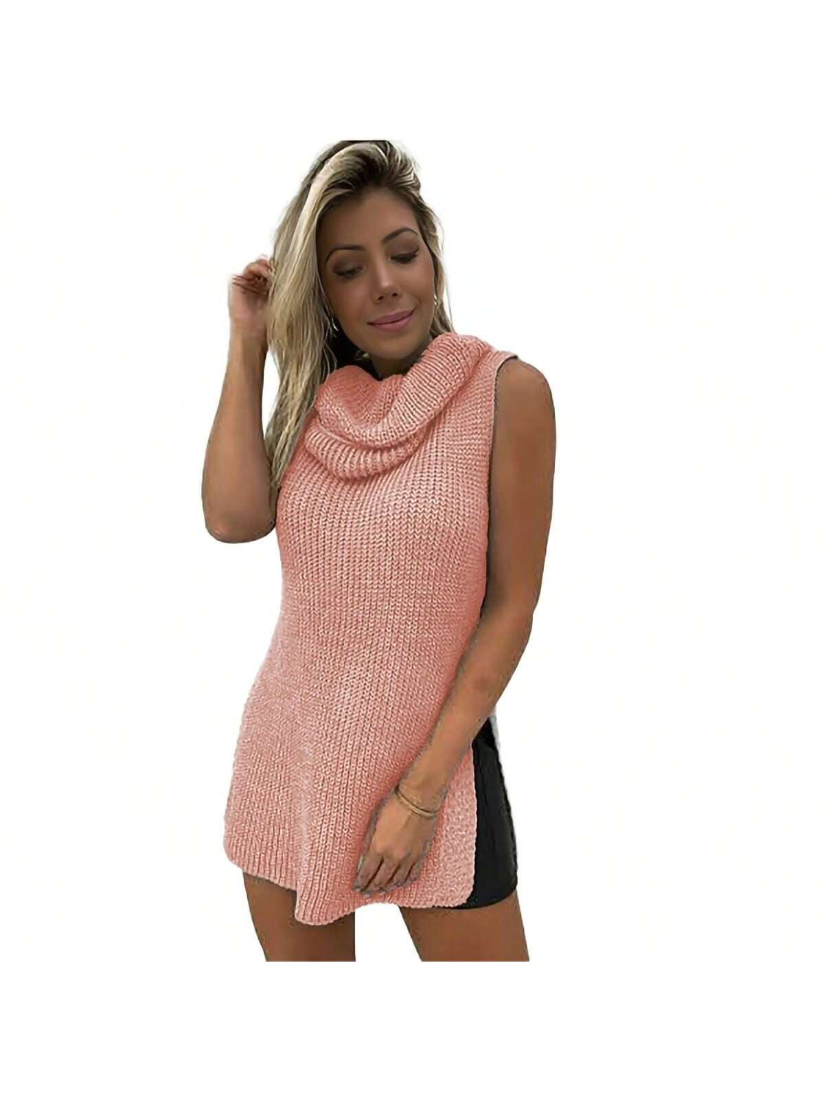 Colete Feminino Tricot Longo com Gola Role Priscila