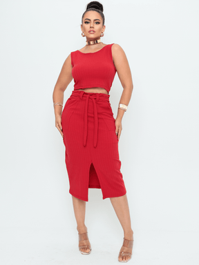 Conjunto Feminino Saia Midi e Cropped Jaque