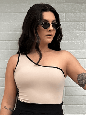 Blusa Feminina Bicolor Um Ombro Só Tabata