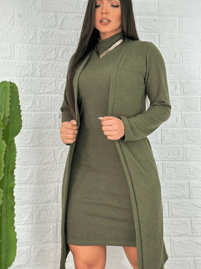 Conjunto Feminino Lãnzinha Cardigan e Vestido Midi Roberta