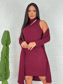 Conjunto Feminino Lãnzinha Cardigan e Vestido Midi Roberta