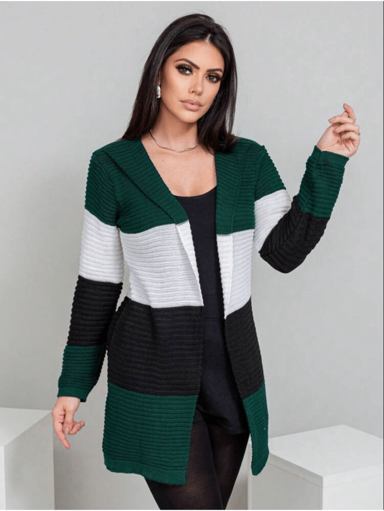 Cardigan Feminino Tricot Listrado Mayara