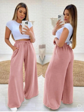 Calça Pantalona Feminina de lã com Bolso Luzia