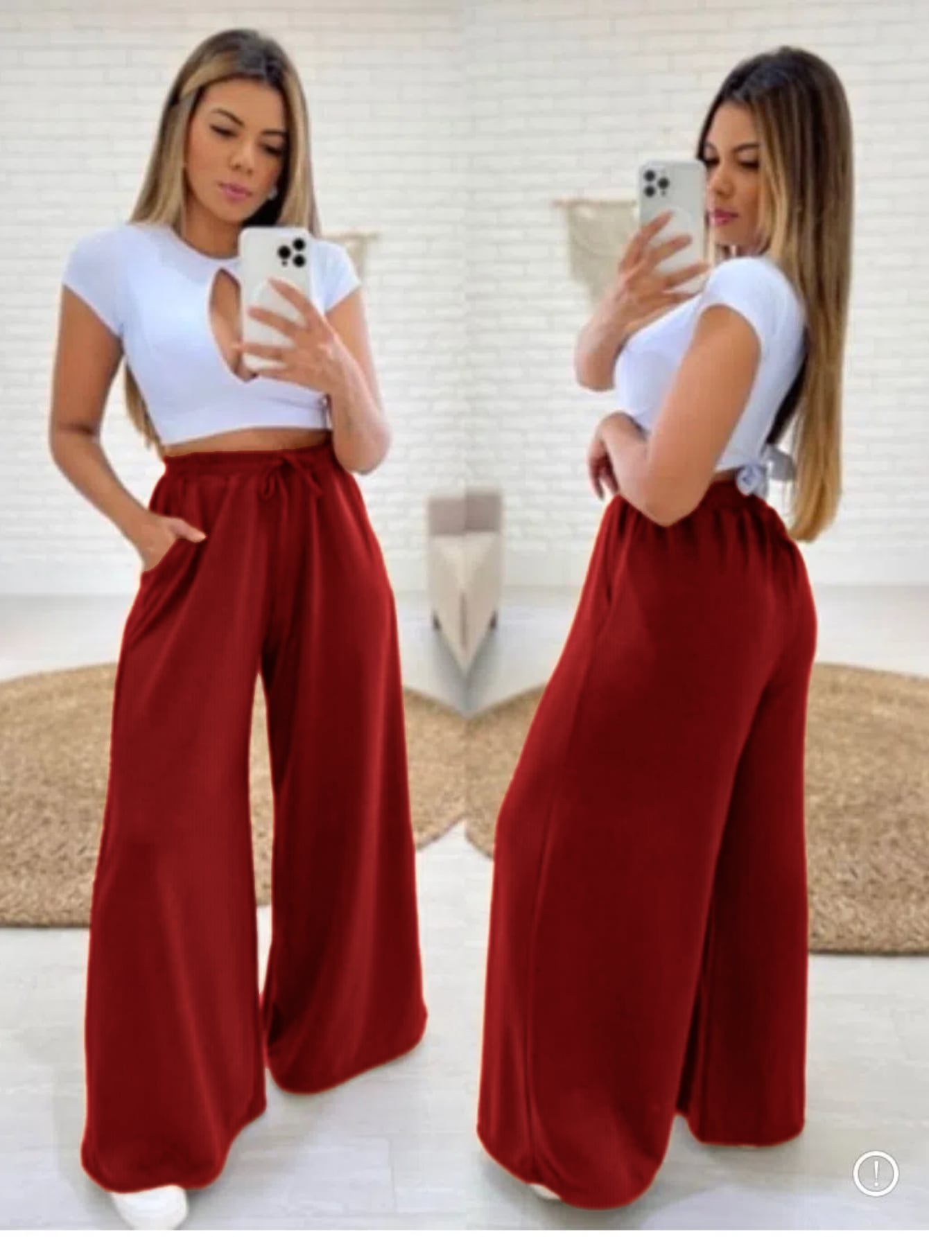 Calça Pantalona Feminina de lã com Bolso Luzia