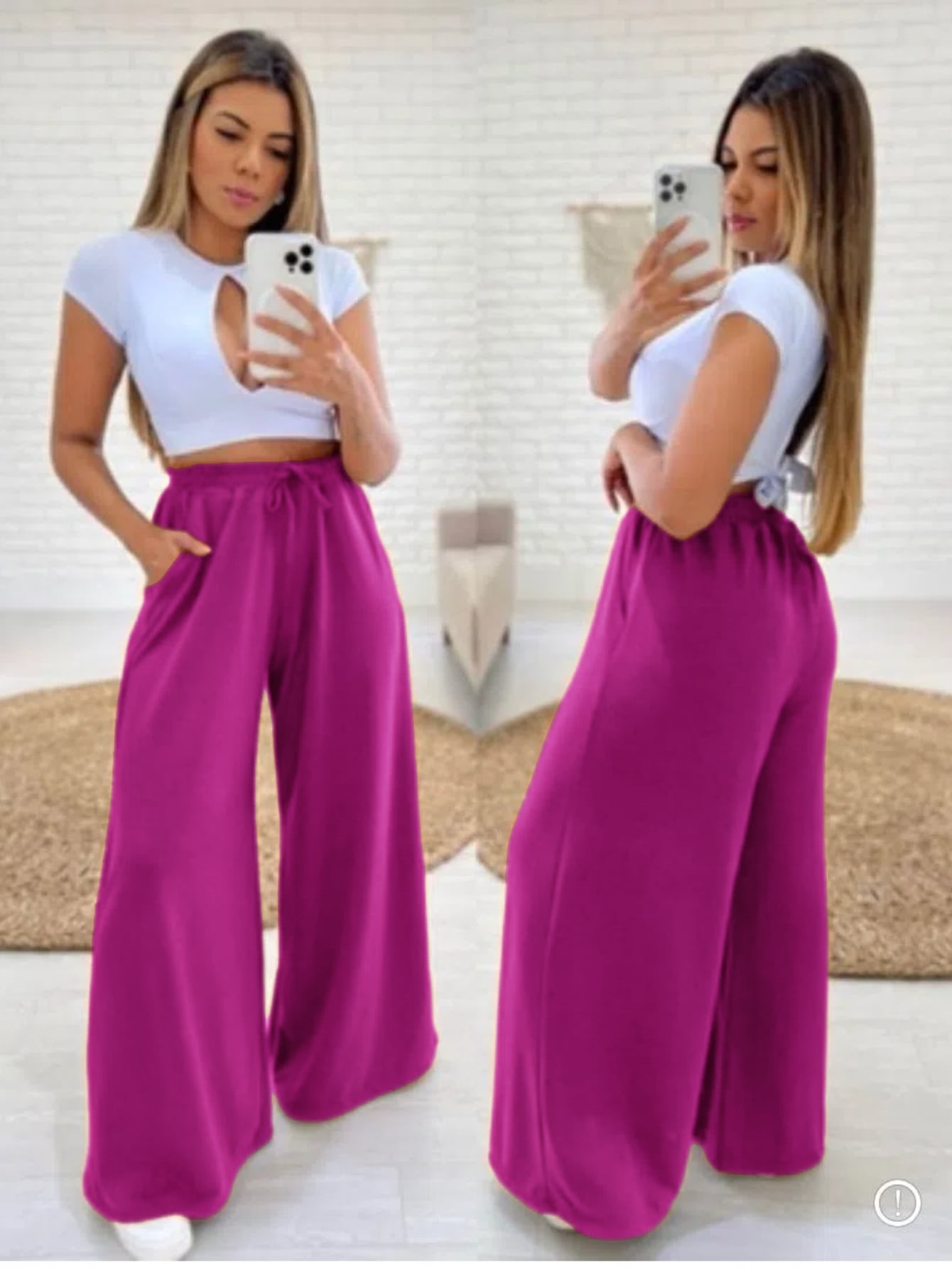 Calça Pantalona Feminina de lã com Bolso Luzia