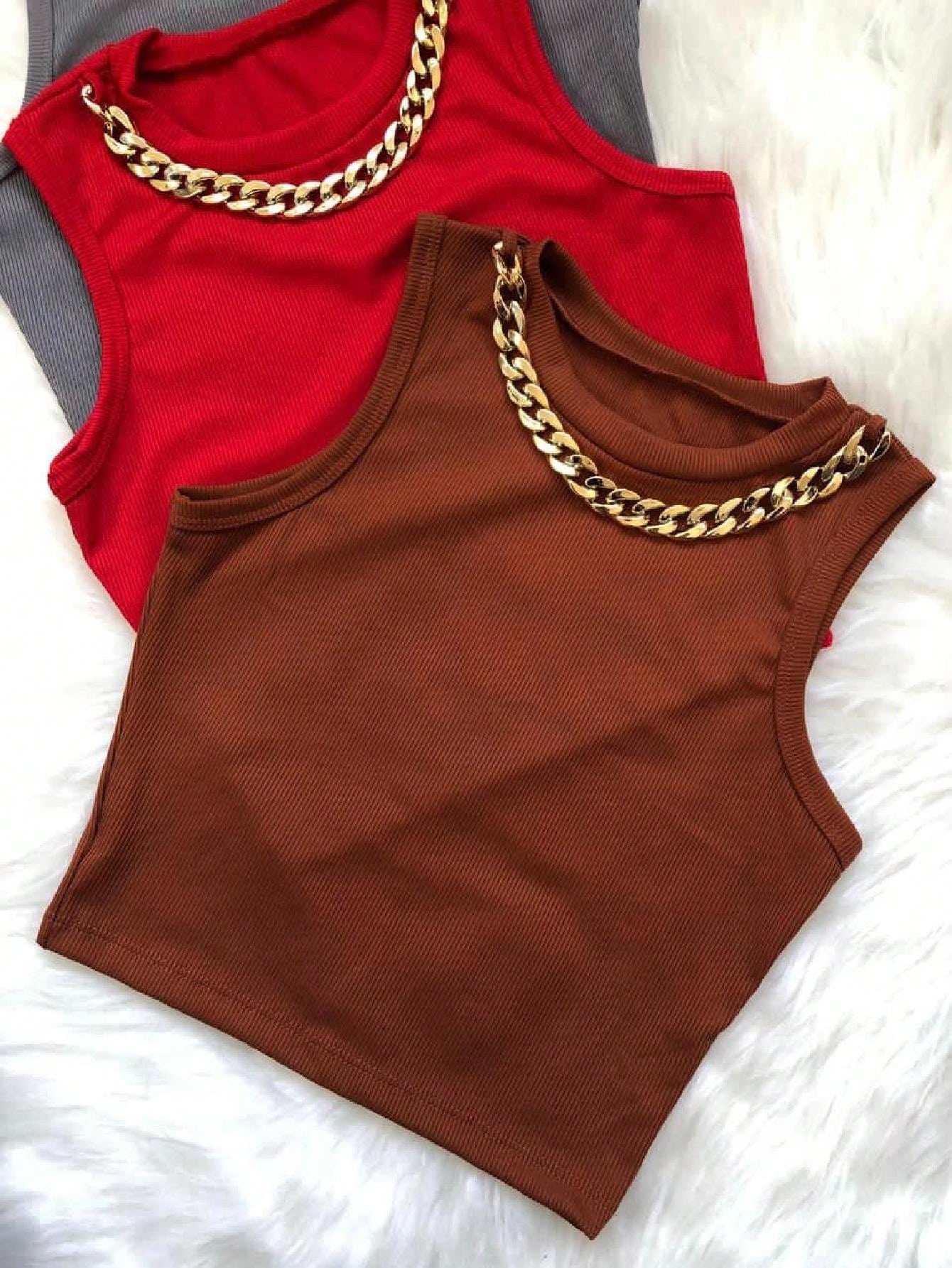 Blusa Cropped Com Detalhe De Corrente Na Gola Bia