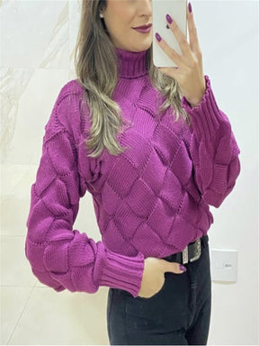 Blusa Feminina Tricot Entrelaçada com Gola Alta Mariá