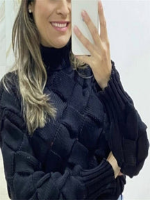 Blusa Feminina Tricot Entrelaçada com Gola Alta Mariá