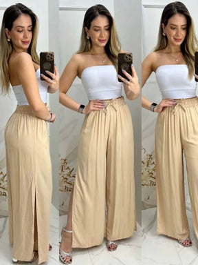 Calça Pantalona Feminina com Forro e Fenda Clarisse