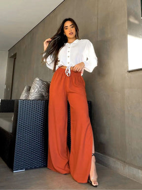 Calça Pantalona Feminina com Forro e Fenda Clarisse