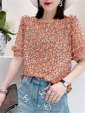 Blusa  Feminina Estampada Manga com Detalhes Melissa