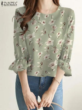 Blusa Feminina Floral Manga 3/4 Bufante Tamara