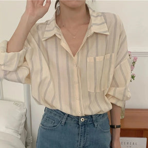 Camisa Feminina Listrada Manga Comprida Luma