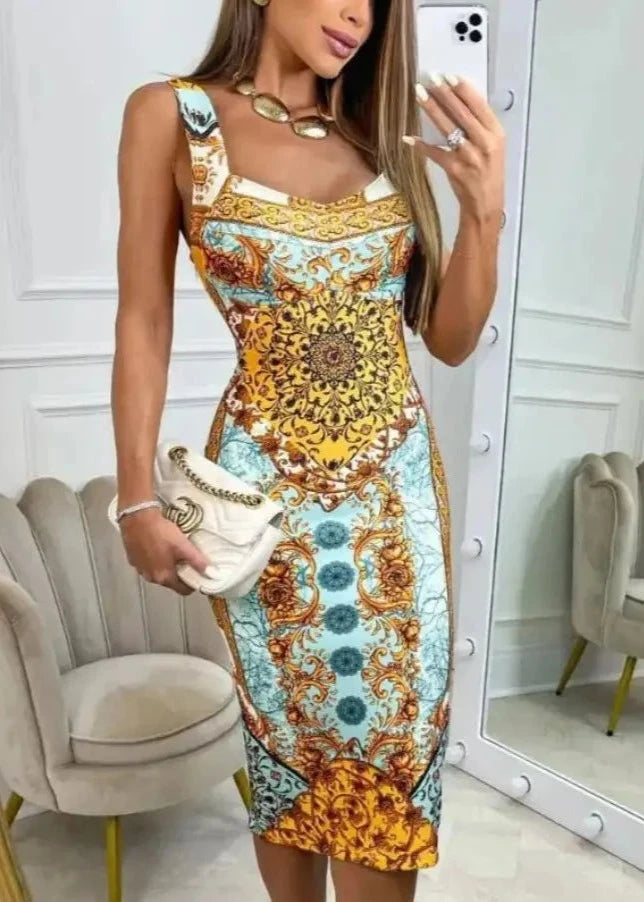 Vestido de Festa Estampado com Alça Midi Lari