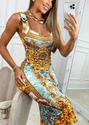 Vestido de Festa Estampado com Alça Midi Lari